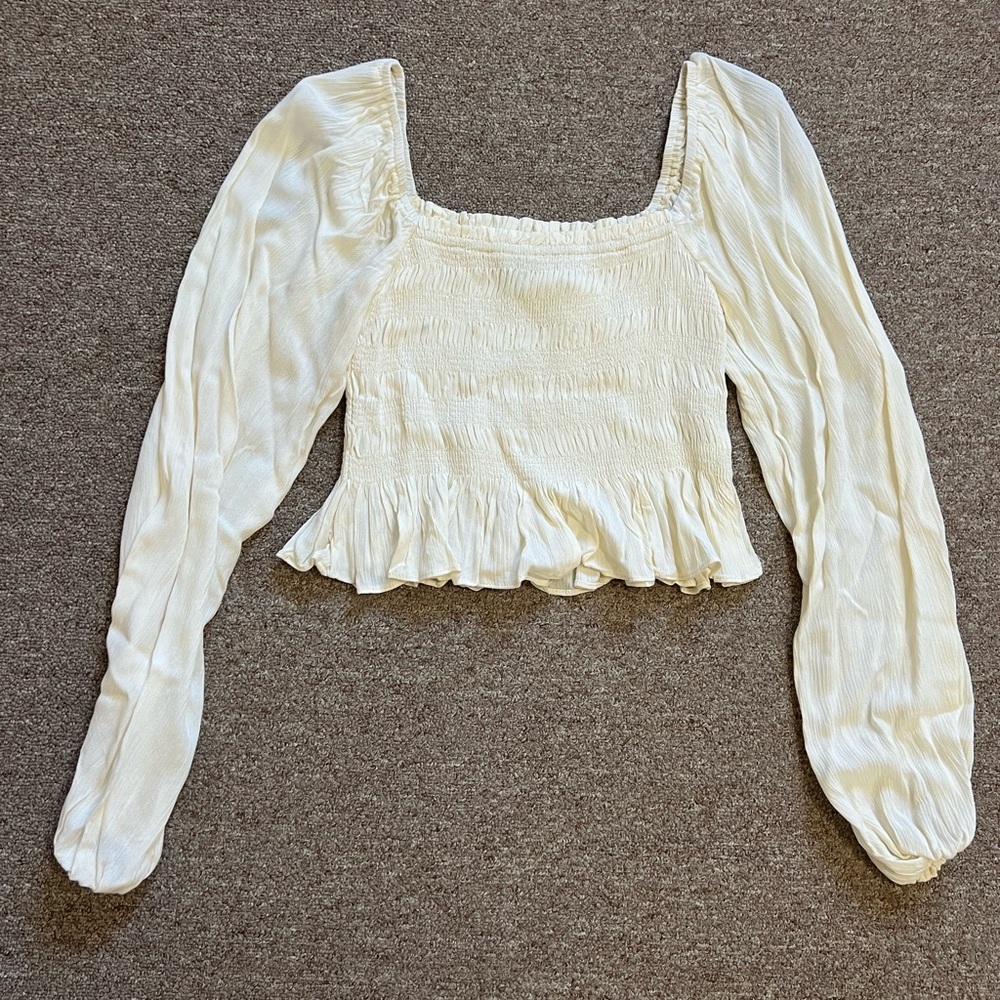 Forever 21 Cream Crop Smocked Blouse